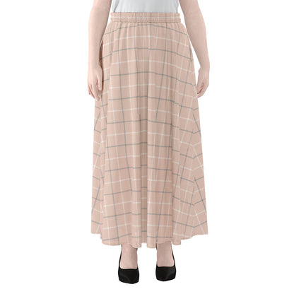 Pastel Pink Tattersall Pattern Print Chiffon Maxi Skirt