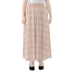 Pastel Pink Tattersall Pattern Print Chiffon Maxi Skirt