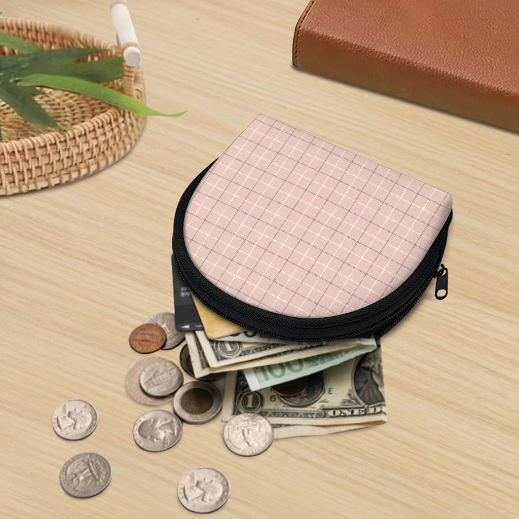 Pastel Pink Tattersall Pattern Print Coin Purse