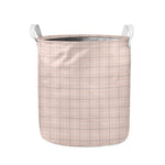 Pastel Pink Tattersall Pattern Print Collapsible Laundry Basket