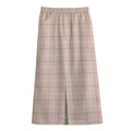 Pastel Pink Tattersall Pattern Print Cotton Front Slit Maxi Skirt