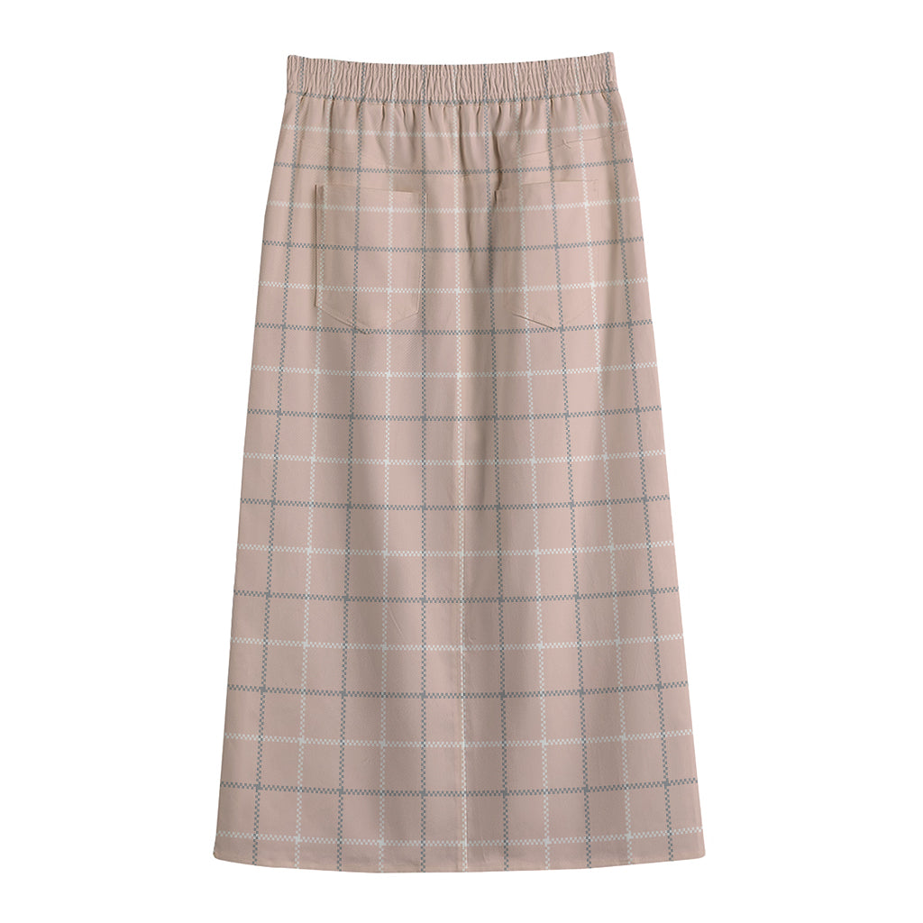 Pastel Pink Tattersall Pattern Print Cotton Front Slit Maxi Skirt