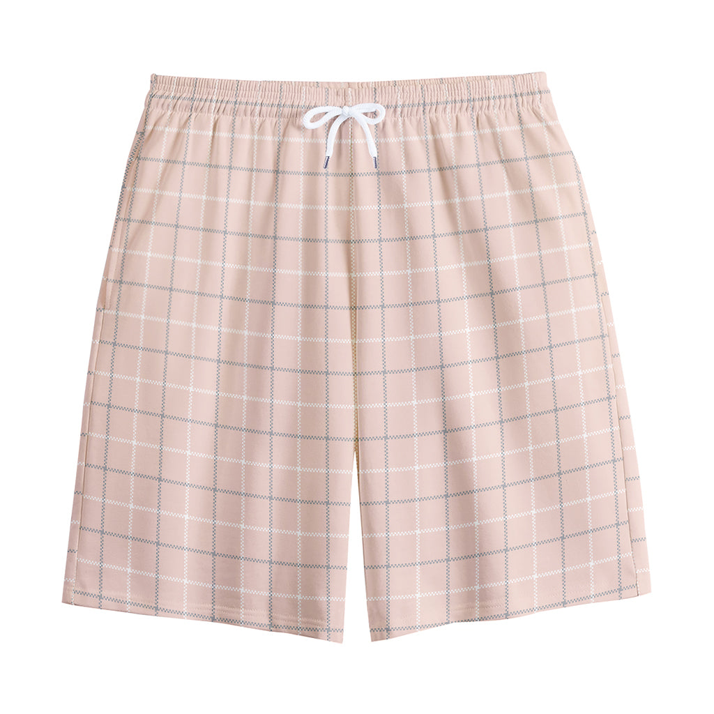 Pastel Pink Tattersall Pattern Print Cotton Shorts