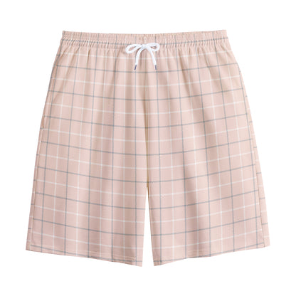 Pastel Pink Tattersall Pattern Print Cotton Shorts