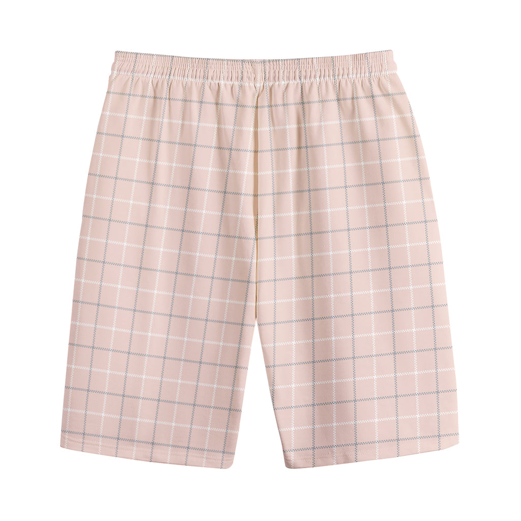 Pastel Pink Tattersall Pattern Print Cotton Shorts