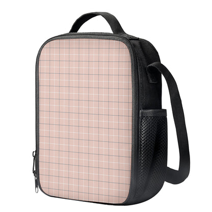 Pastel Pink Tattersall Pattern Print Crossbody Lunch Bag