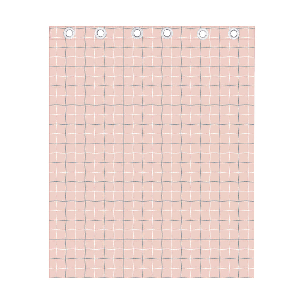 Pastel Pink Tattersall Pattern Print Curtain