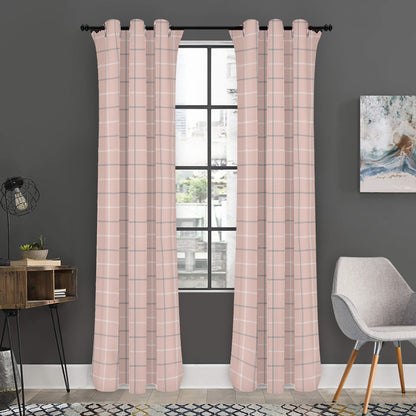 Pastel Pink Tattersall Pattern Print Curtain