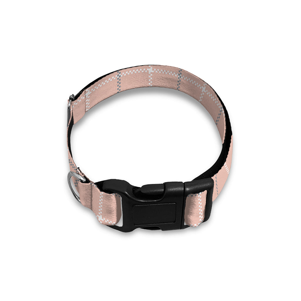 Pastel Pink Tattersall Pattern Print Dog Collar