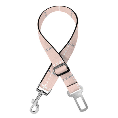 Pastel Pink Tattersall Pattern Print Dog Seat Belt