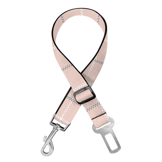 Pastel Pink Tattersall Pattern Print Dog Seat Belt