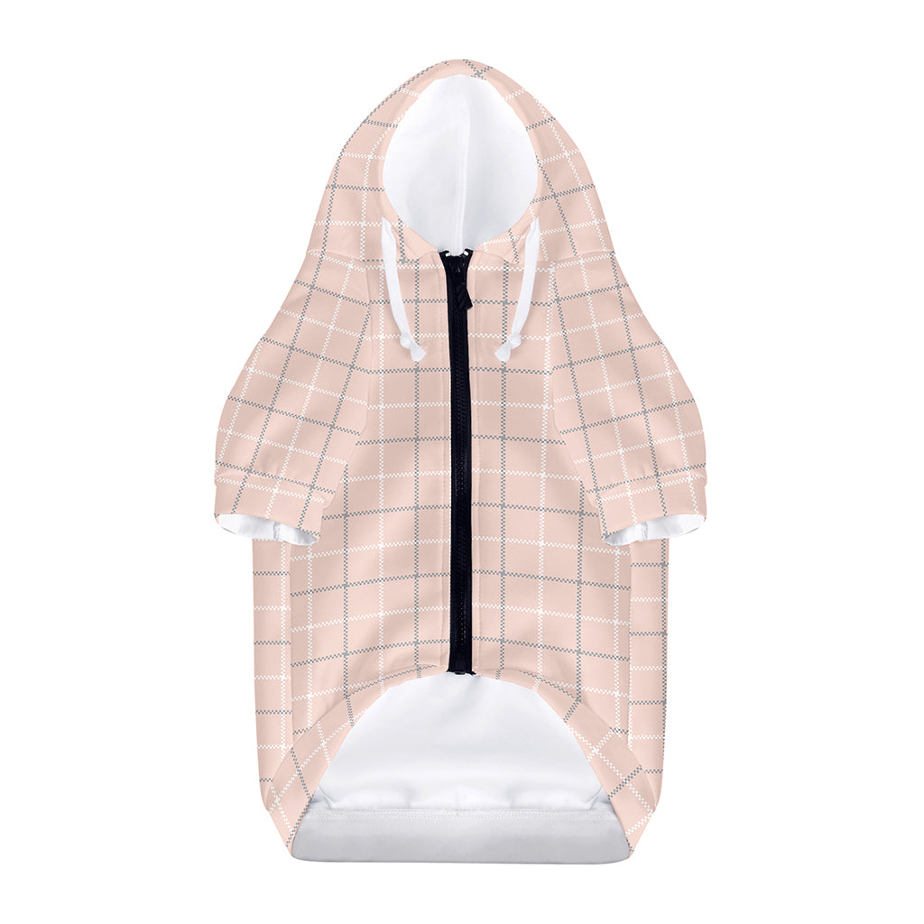 Pastel Pink Tattersall Pattern Print Dog Zip Up Hoodie