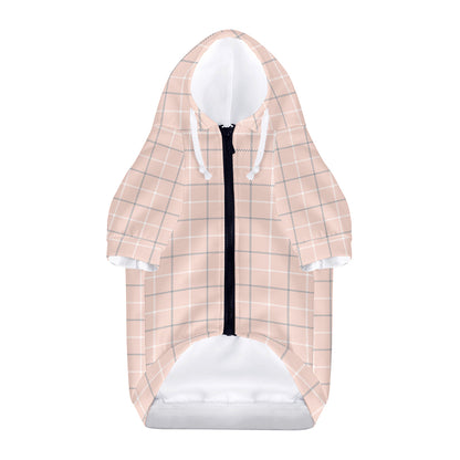 Pastel Pink Tattersall Pattern Print Dog Zip Up Hoodie