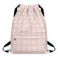 Pastel Pink Tattersall Pattern Print Drawstring Backpack