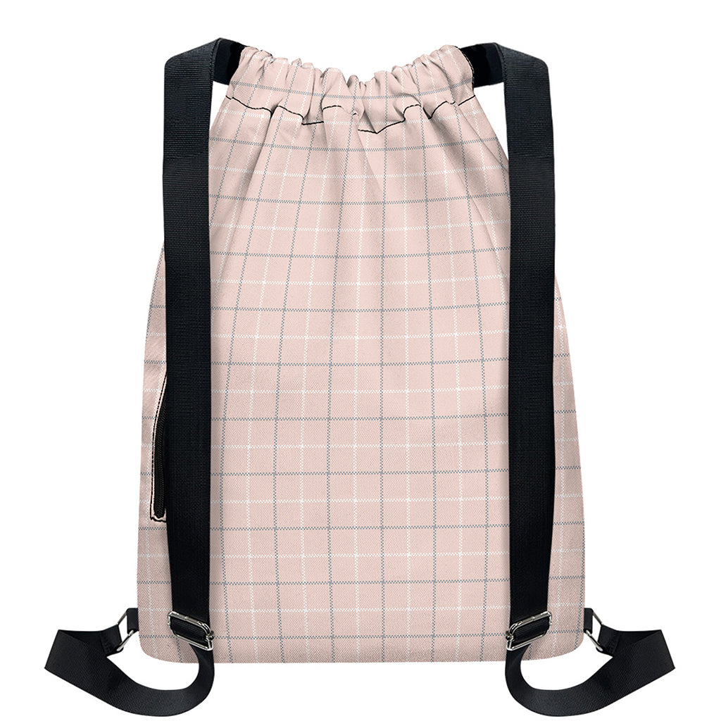 Pastel Pink Tattersall Pattern Print Drawstring Backpack