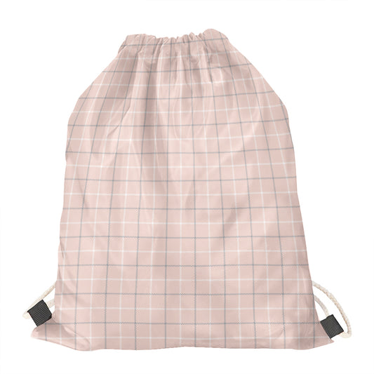 Pastel Pink Tattersall Pattern Print Drawstring Bag