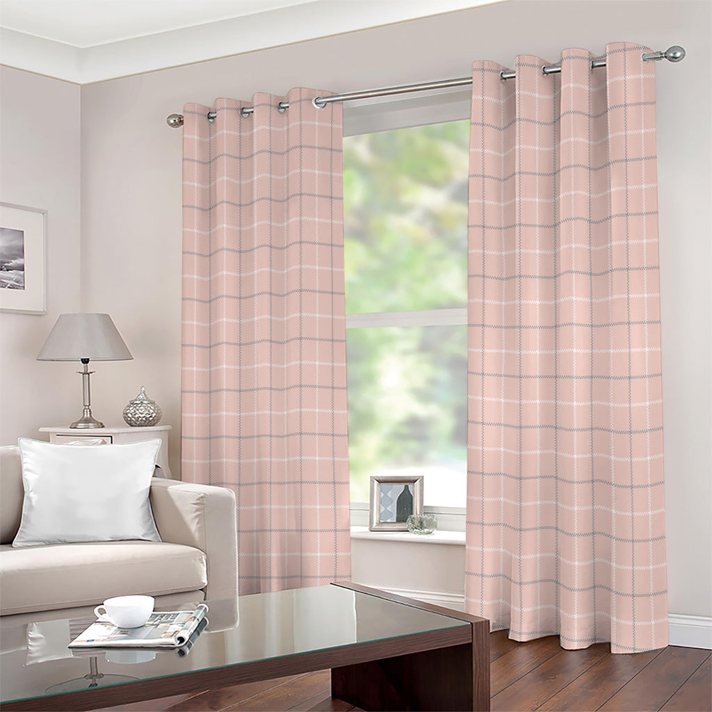 Pastel Pink Tattersall Pattern Print Extra Wide Grommet Curtains