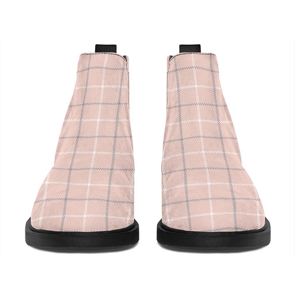 Pastel Pink Tattersall Pattern Print Flat Ankle Boots