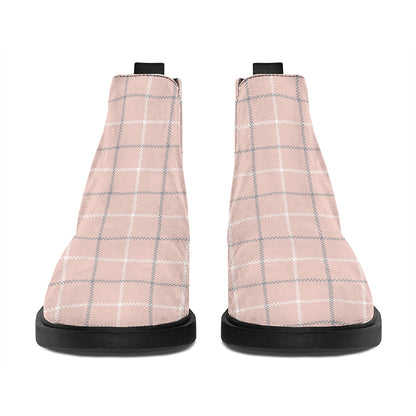Pastel Pink Tattersall Pattern Print Flat Ankle Boots