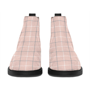 Pastel Pink Tattersall Pattern Print Flat Ankle Boots