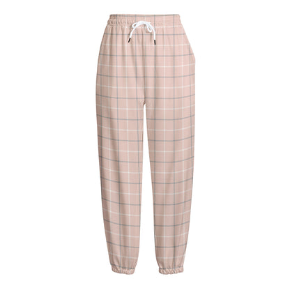 Pastel Pink Tattersall Pattern Print Fleece Lined Knit Pants