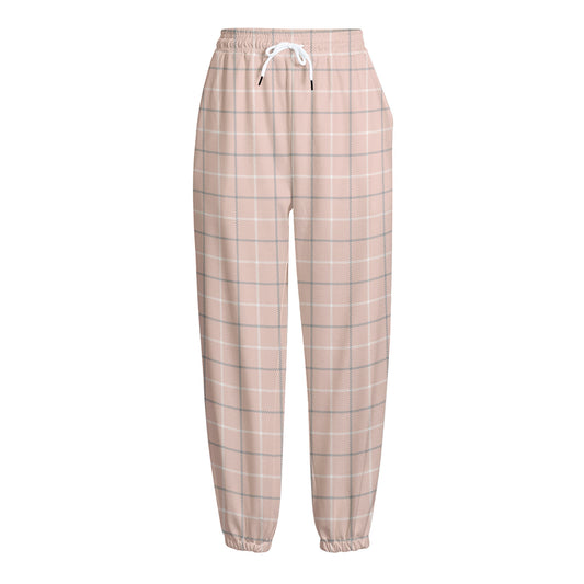 Pastel Pink Tattersall Pattern Print Fleece Lined Knit Pants
