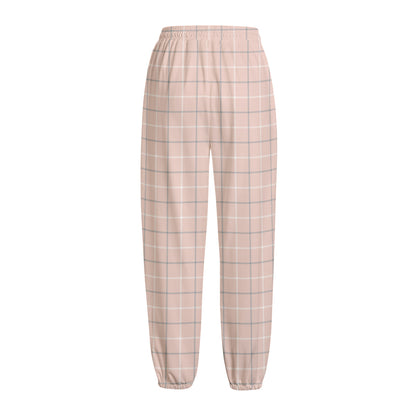 Pastel Pink Tattersall Pattern Print Fleece Lined Knit Pants