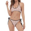 Pastel Pink Tattersall Pattern Print Halter Scoop Tie Side Bikini