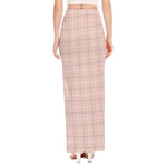 Pastel Pink Tattersall Pattern Print High Slit Maxi Skirt