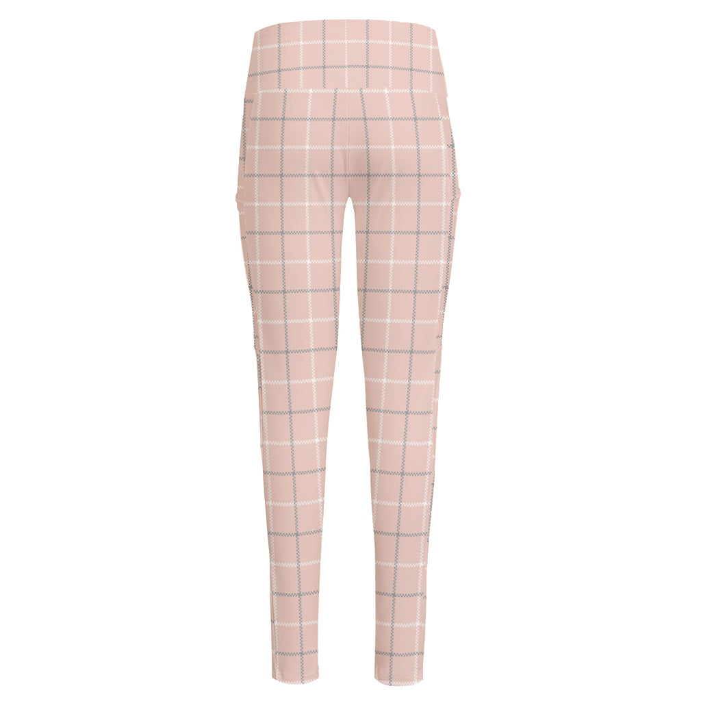 Pastel Pink Tattersall Pattern Print High-Waisted Pocket Leggings