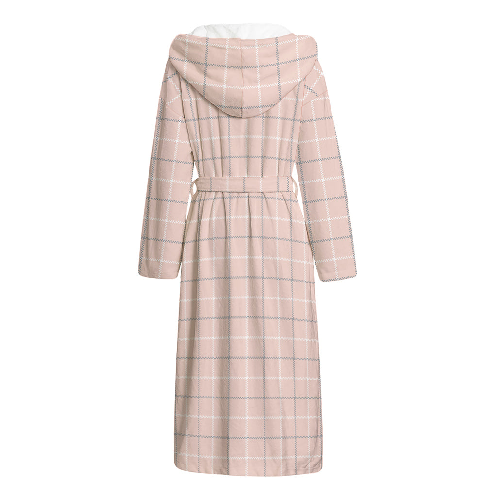 Pastel Pink Tattersall Pattern Print Hooded Bathrobe