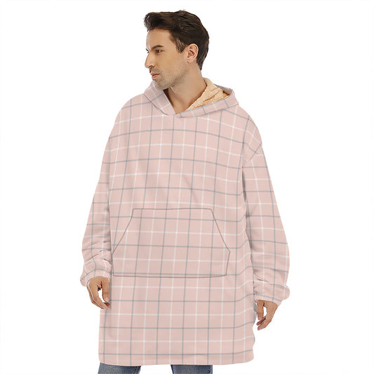 Pastel Pink Tattersall Pattern Print Hoodie Blanket