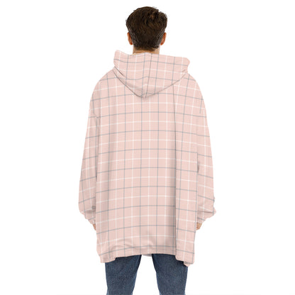 Pastel Pink Tattersall Pattern Print Hoodie Blanket