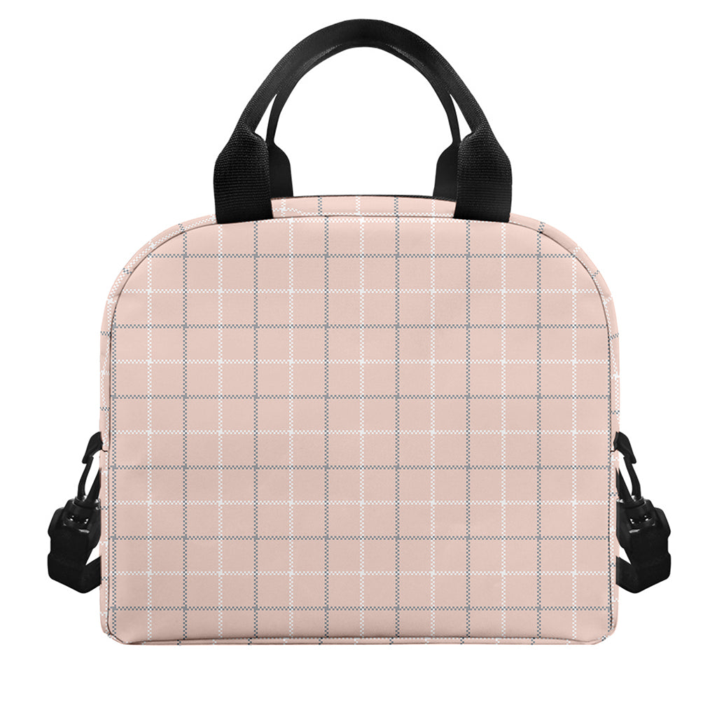Pastel Pink Tattersall Pattern Print Insulated Lunch Bag