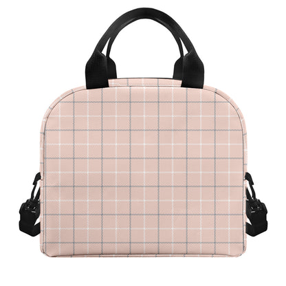Pastel Pink Tattersall Pattern Print Insulated Lunch Bag