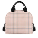 Pastel Pink Tattersall Pattern Print Insulated Lunch Bag