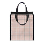 Pastel Pink Tattersall Pattern Print Insulated Lunch Tote