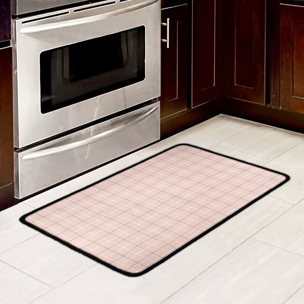 Pastel Pink Tattersall Pattern Print Kitchen Mat