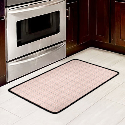 Pastel Pink Tattersall Pattern Print Kitchen Mat