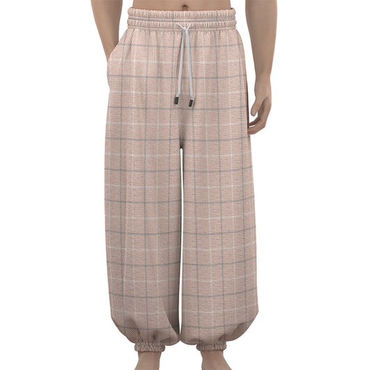 Pastel Pink Tattersall Pattern Print Lantern Pants