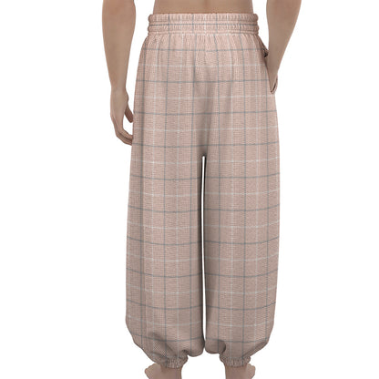 Pastel Pink Tattersall Pattern Print Lantern Pants