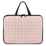 Pastel Pink Tattersall Pattern Print Laptop Sleeve With Handle