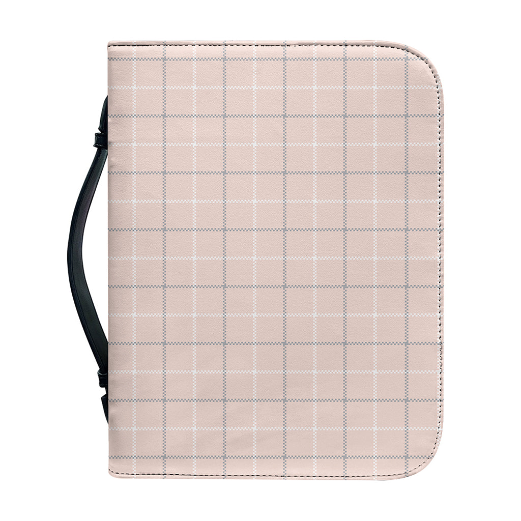 Pastel Pink Tattersall Pattern Print Leather Bible Cover