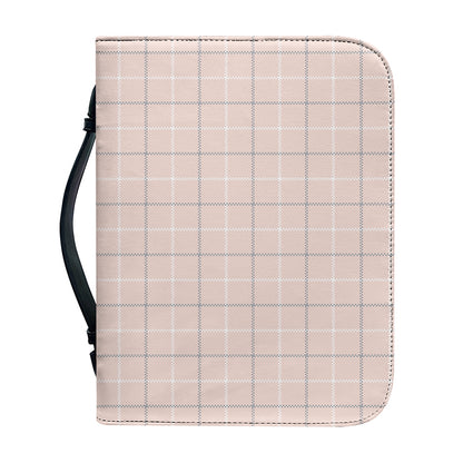 Pastel Pink Tattersall Pattern Print Leather Bible Cover