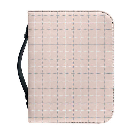 Pastel Pink Tattersall Pattern Print Leather Bible Cover