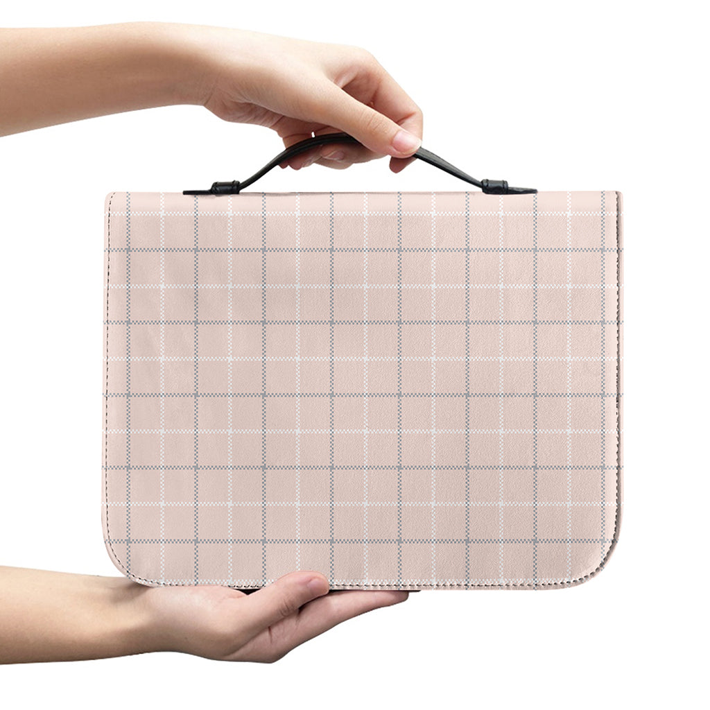 Pastel Pink Tattersall Pattern Print Leather Bible Cover