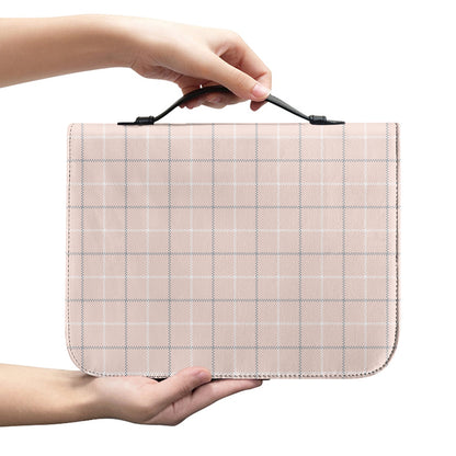 Pastel Pink Tattersall Pattern Print Leather Bible Cover
