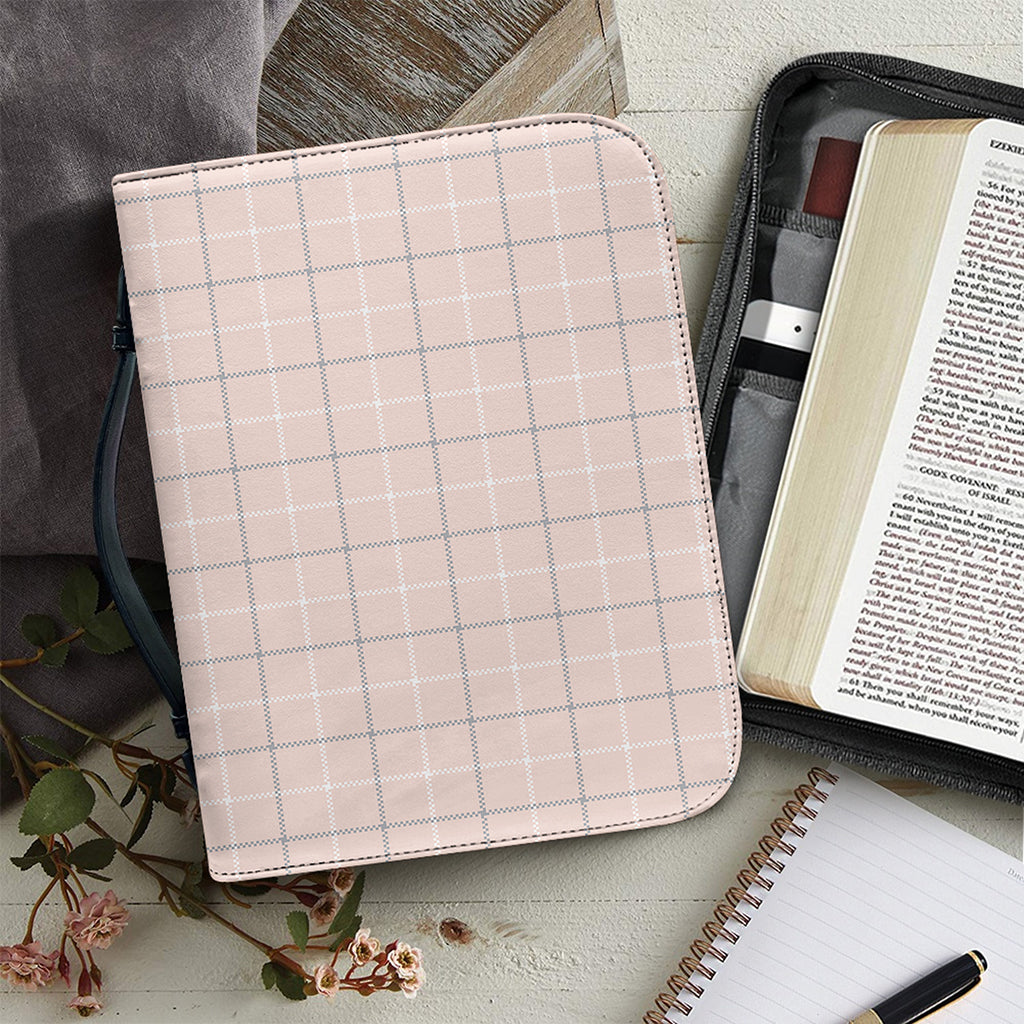 Pastel Pink Tattersall Pattern Print Leather Bible Cover