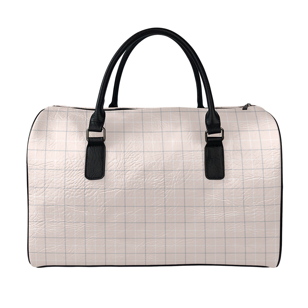 Pastel Pink Tattersall Pattern Print Leather Duffle Bag