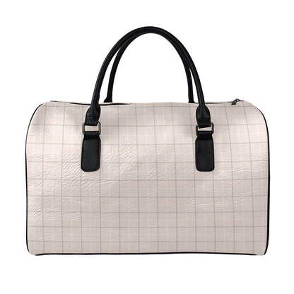 Pastel Pink Tattersall Pattern Print Leather Duffle Bag